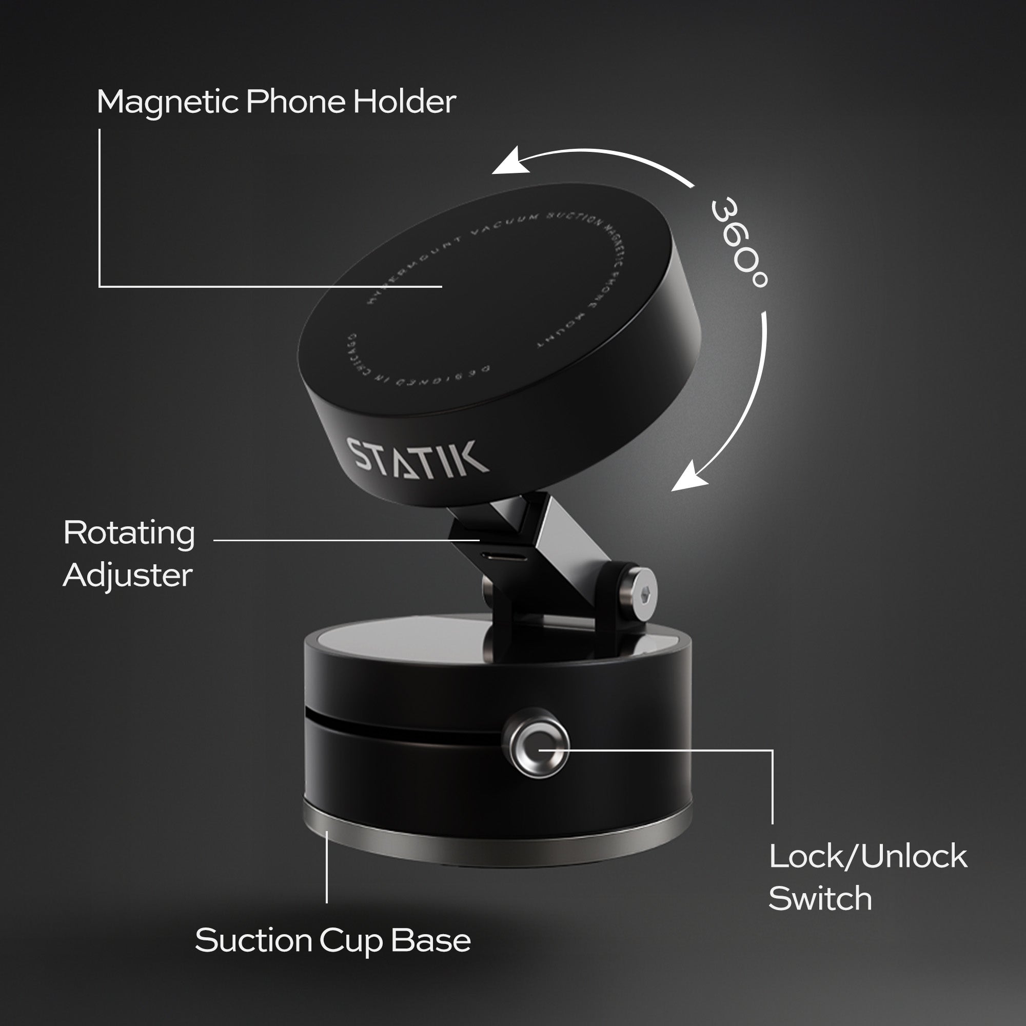 HyperMount | Vacuum Car Mount | Compatible with All Smart Phones | iPhone or Android LP