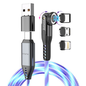 Statik 360 Pro | Universal 5-in-1 Ultra-Fast Rotating Magnetic Charging & Data Transfer Cable | USB-C, Lightning & Micro-USB / PMX