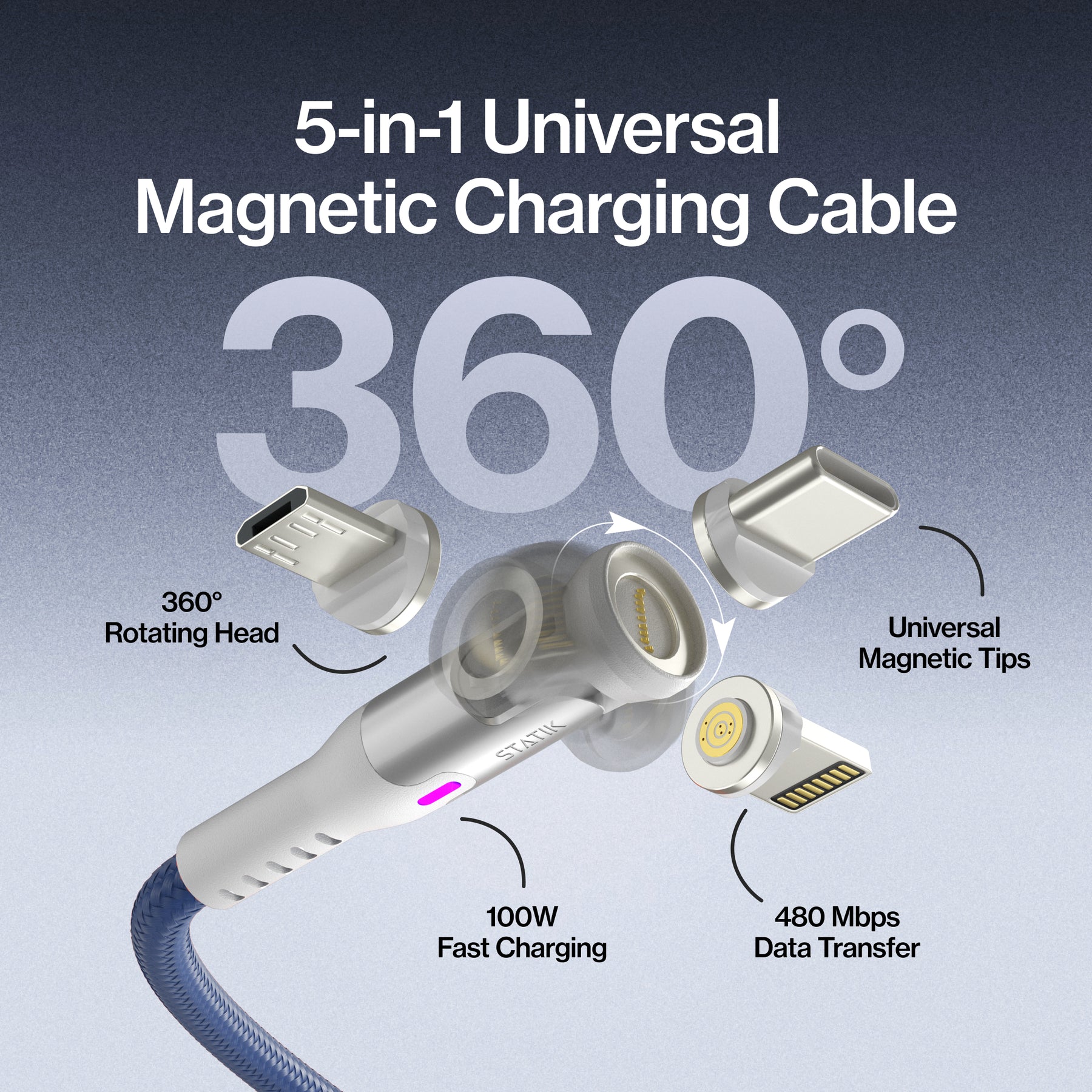 スタティック 360 プロ | 100W ユニバーサル充電ケーブル