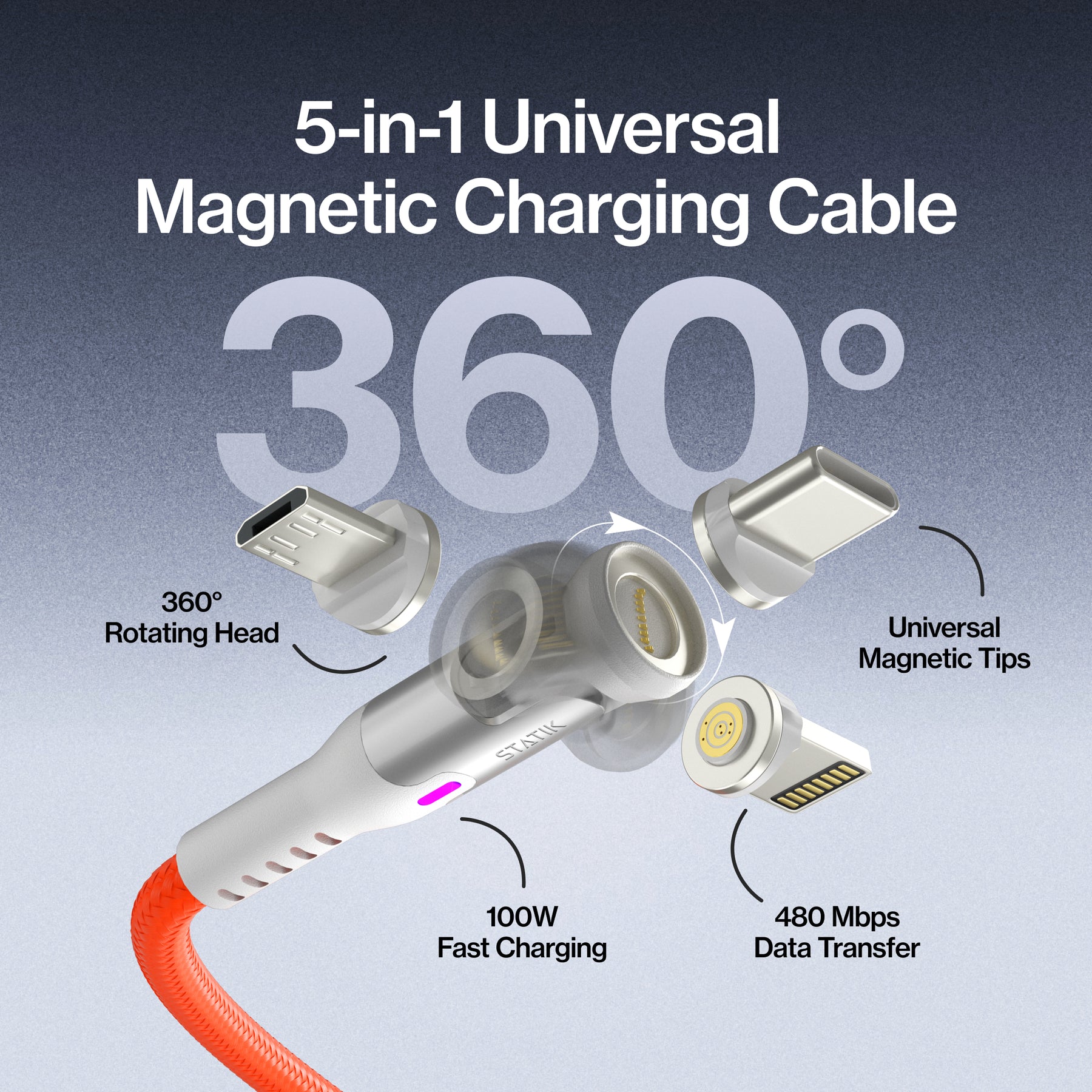 スタティック 360 プロ | 100W ユニバーサル充電ケーブル