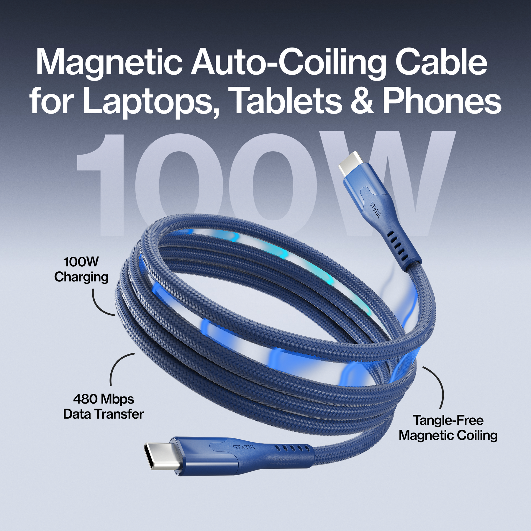 MagStack® Pro | Fast Charge & Data Cable | Tangle-Free Magnetic Nylon