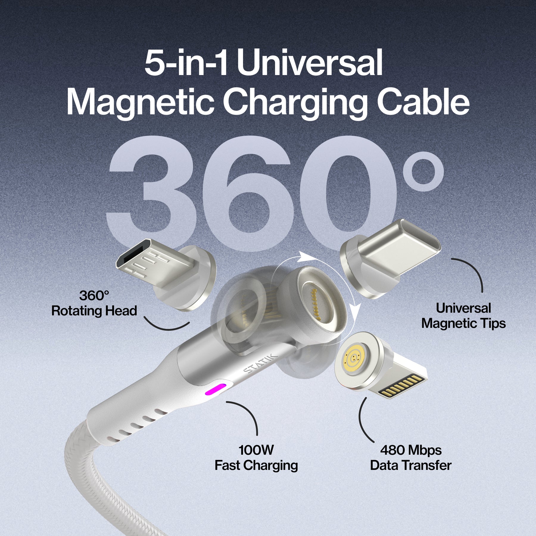 スタティック 360 プロ | 100W ユニバーサル充電ケーブル