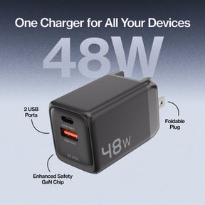 BlitzCharge™ GaN da 45 W | Adattatore doppio di alimentazione | Caricatore da muro a 2 porte | Universale e compatto