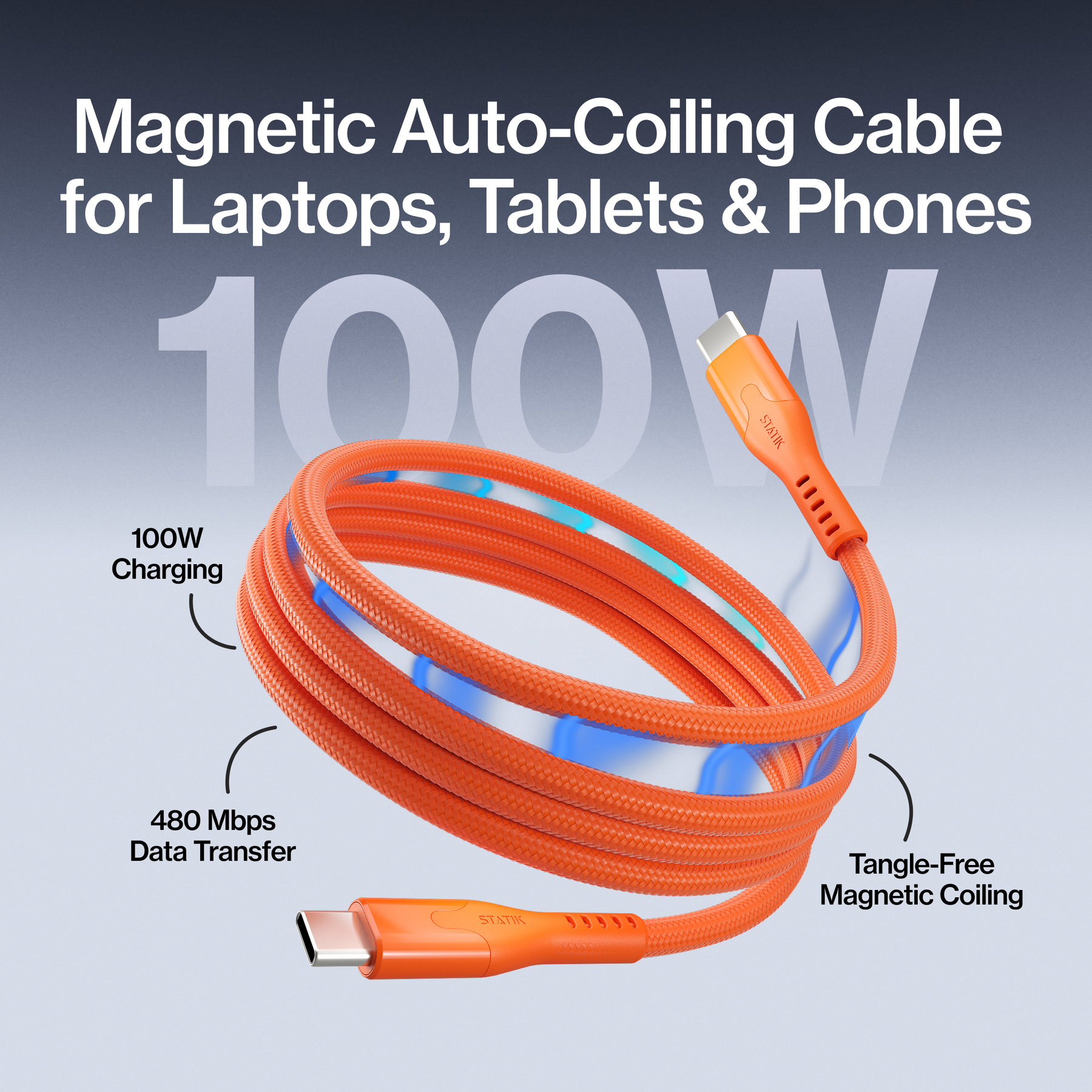 MagStack® Pro | Fast Charge & Data Cable | Tangle-Free Magnetic Nylon