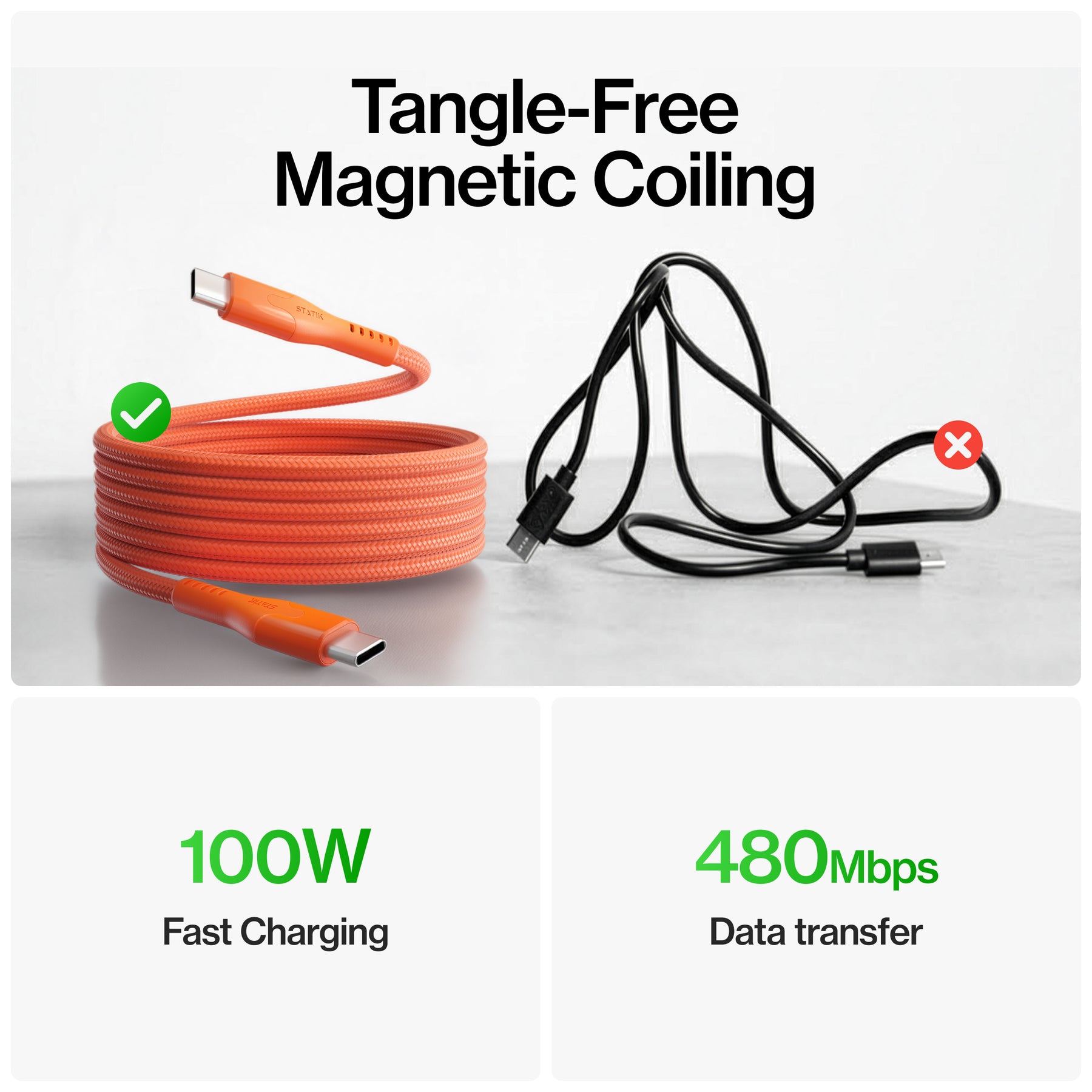 MagStack® Pro | Fast Charge & Data Cable | Tangle-Free Magnetic Nylon