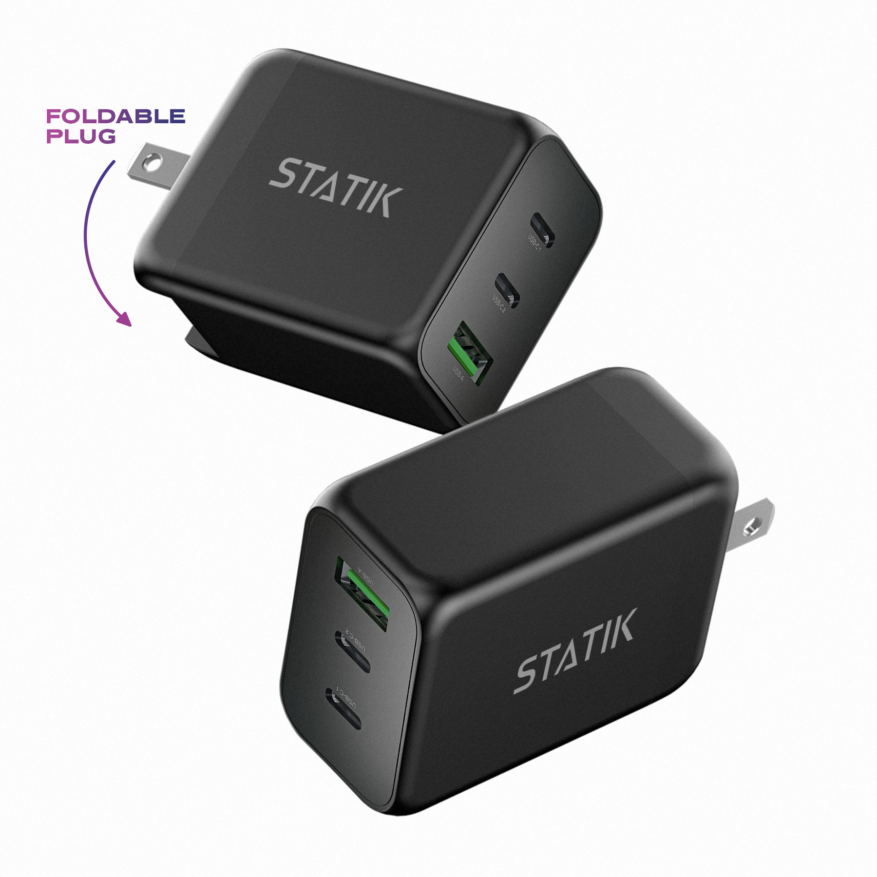 65W GaN 電源アダプター | 3ポート壁充電器 |ユニバーサル&amp;コンパクト