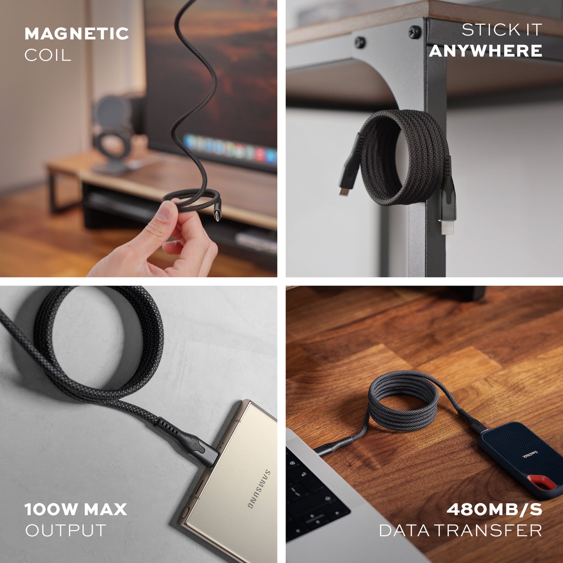 MagStack® Pro Blaze Orange | Fast Charge & Data Cable | Tangle-Free Magnetic Nylon