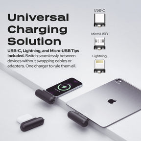 Snap-N-Charge | Ultra Portable & Travel-Ready Magnetic Charger | Universal 3200 mAh  Power Bank | USB-C, Lightning & Micro-USB  / PMX