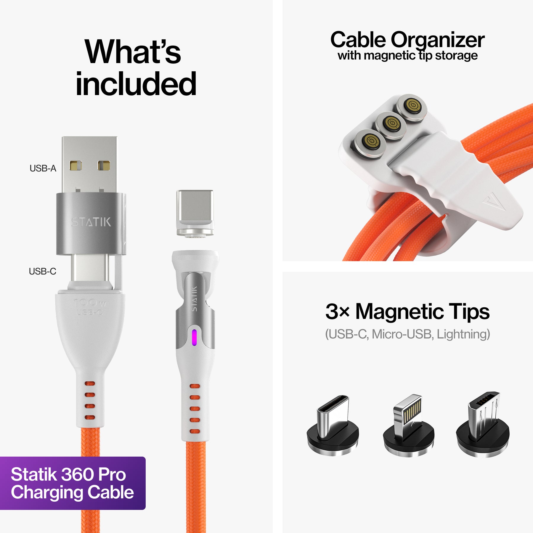 スタティック 360 プロ | 100W ユニバーサル充電ケーブル