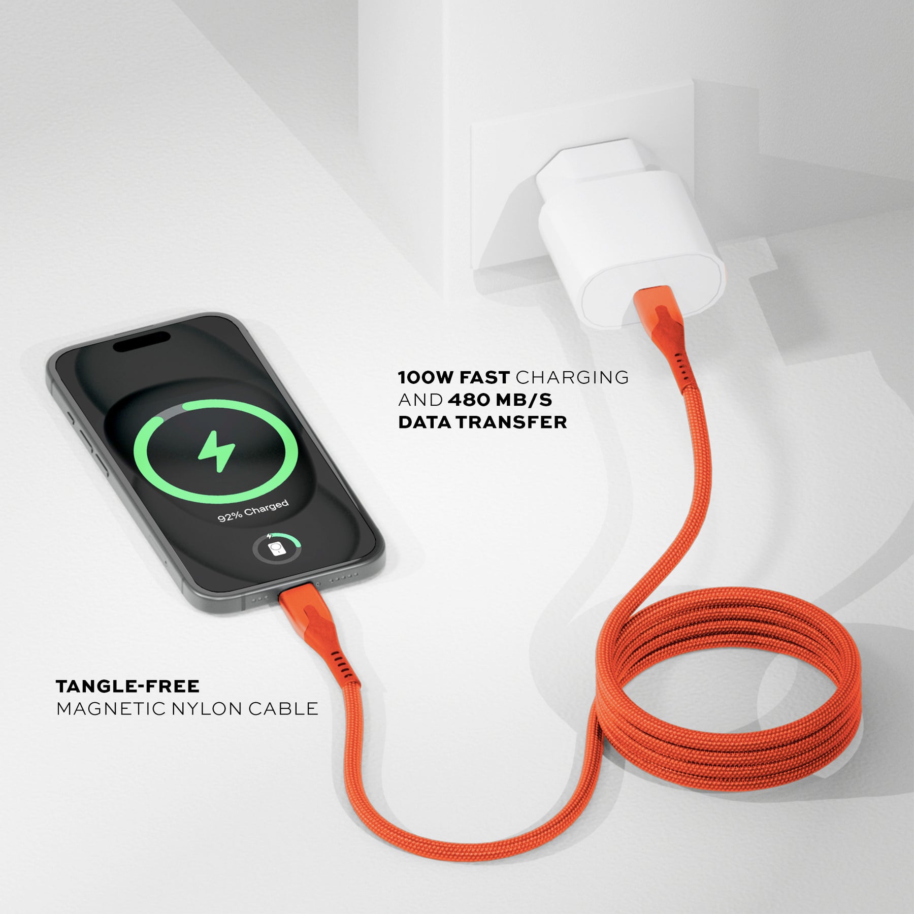 MagStack® Pro Blaze Orange | Fast Charge & Data Cable | Tangle-Free Magnetic Nylon