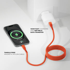MagStack® Pro Blaze Orange | Fast Charge & Data Cable | Tangle-Free Magnetic Nylon