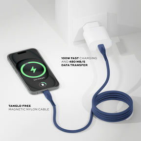 MagStack® Pro Navy Blue | Fast Charge & Data Cable | Tangle-Free Magnetic Nylon