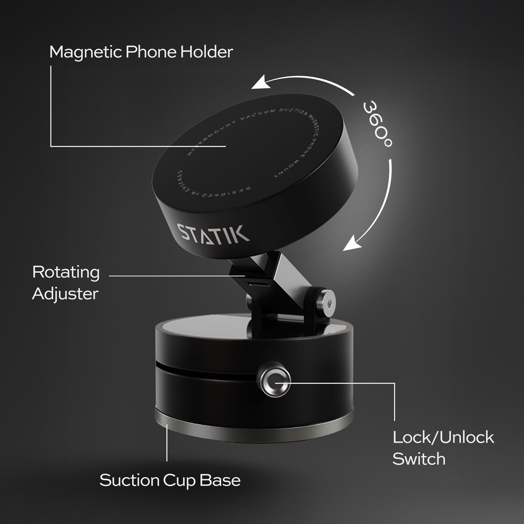 HyperMount | Vacuum Car Mount | Compatible with All Smart Phones | iPhone or Android LP