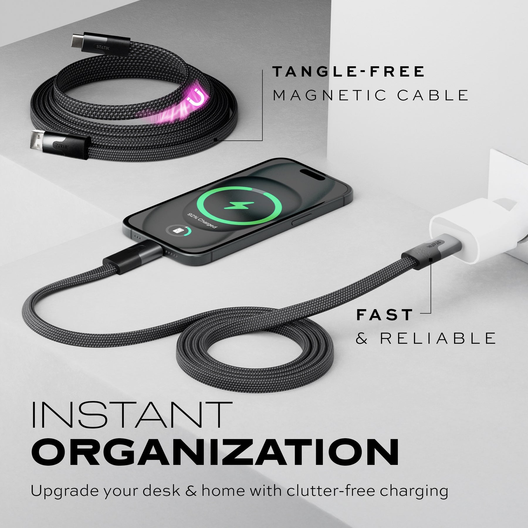 MagStack® Slim | Tangle-Free Magnetic Nylon | Charge & Data Cable