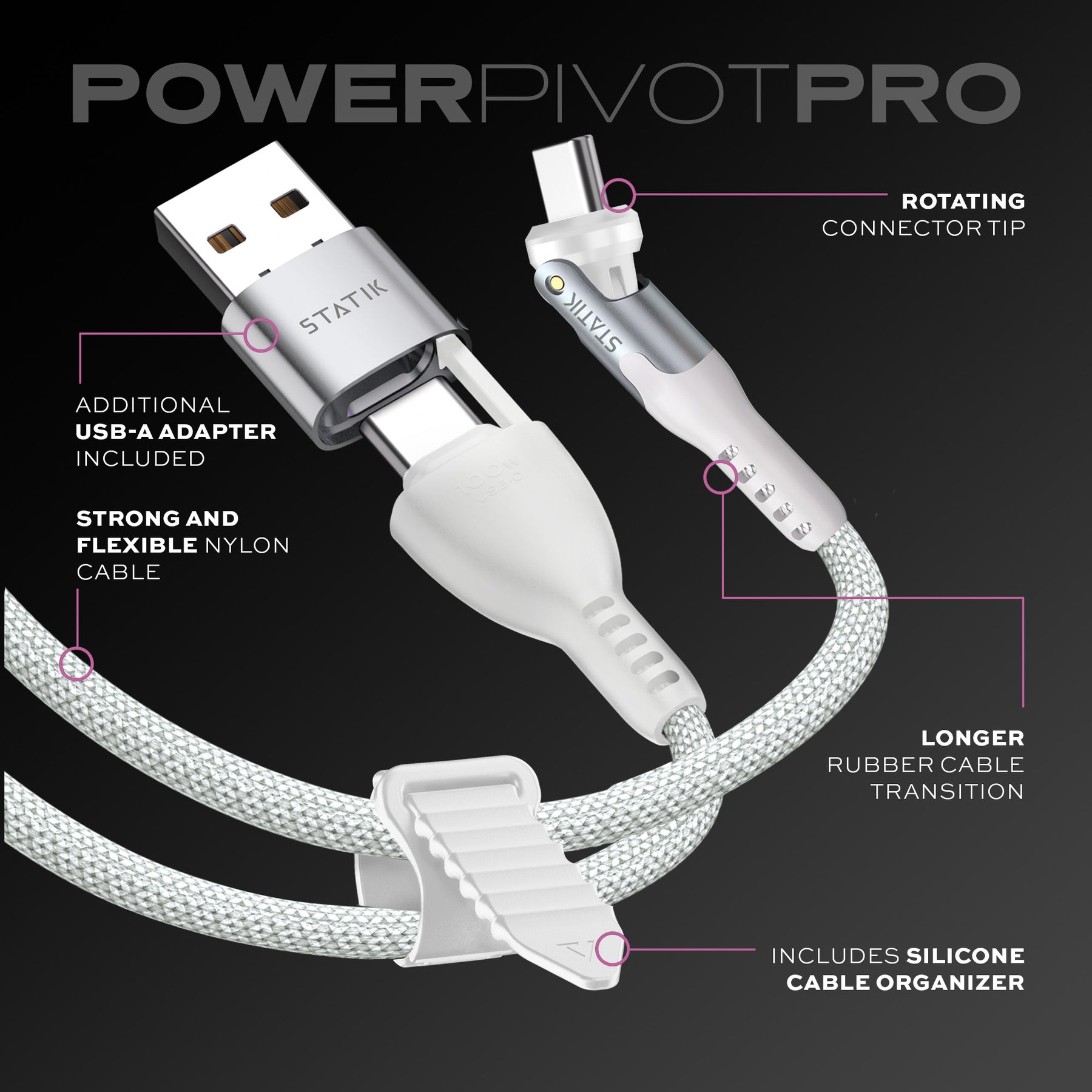 PowerPivot® Pro White | Fast Charge 100W Compatible | Data Transfer