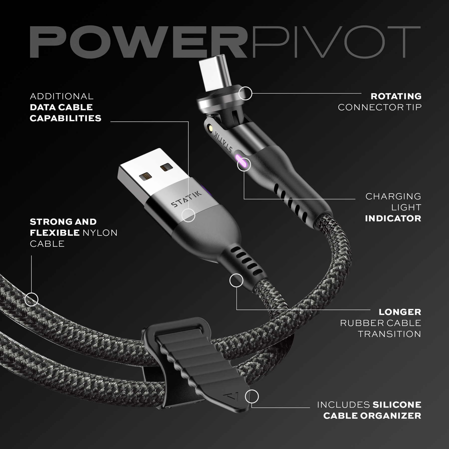 PowerPivot® | Charging & Data Transfer Cable | Rotating Head