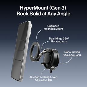 HyperMount (Gen 3)  | Vacuum Car Mount | Compatible with All Smart Phones | iPhone or Android
