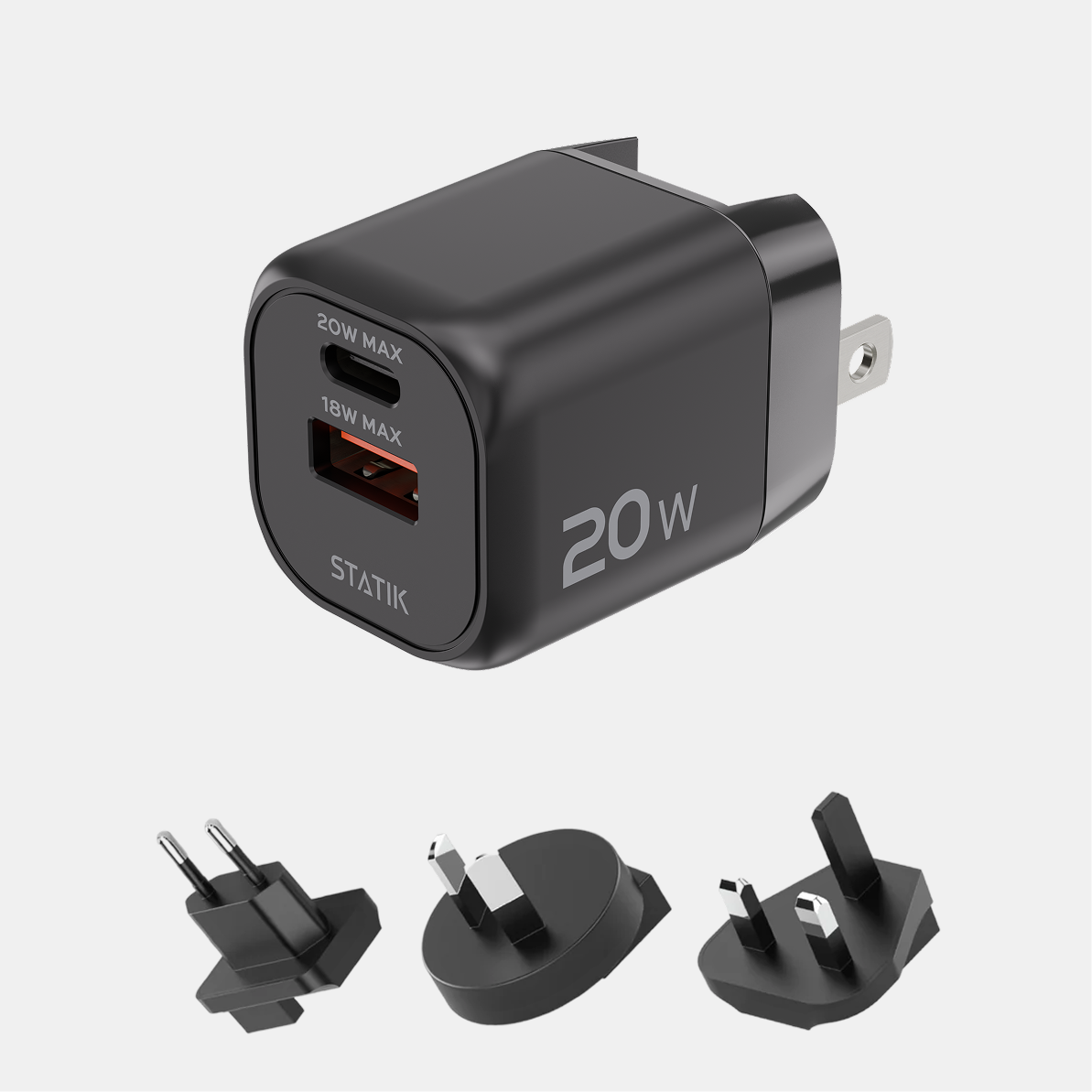 20W GaN Charger Global | Includes 3 International Plug Adapters (EU, UK, AU)