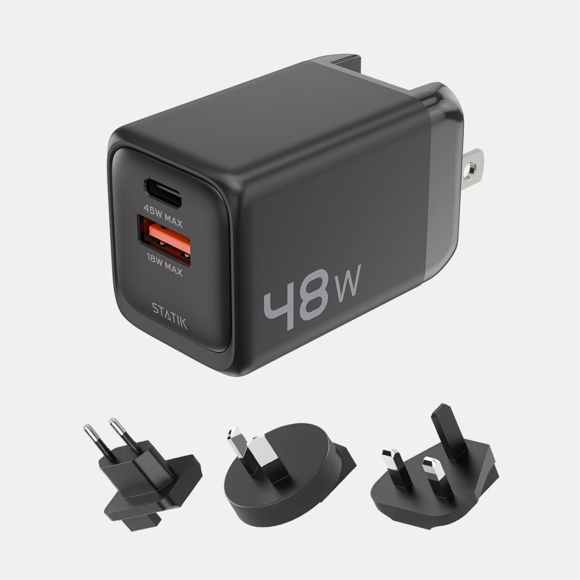 48W GaN Charger Global | Includes 3 International Plug Adapters (EU, UK, AU)
