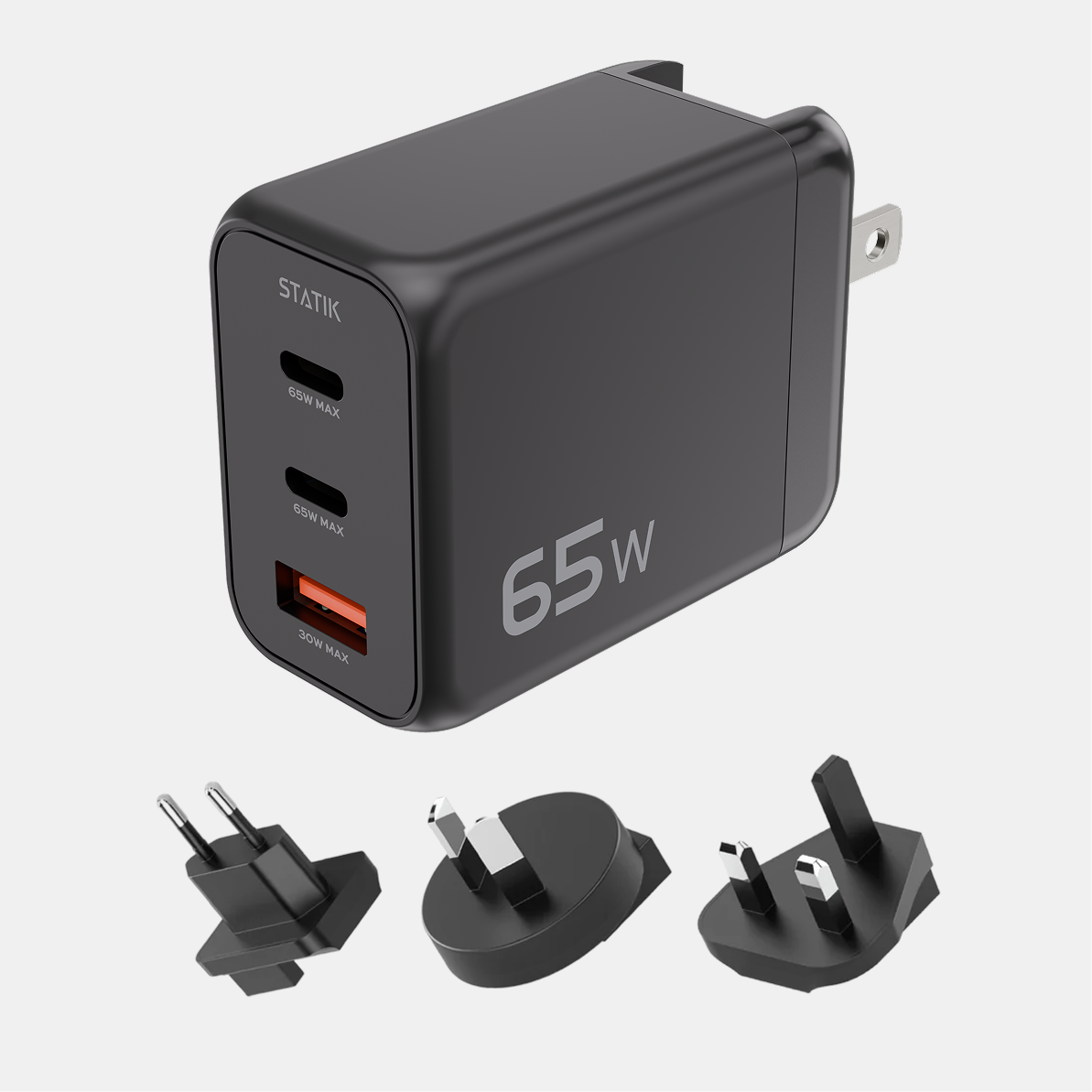 65W GaN Charger Global | Includes 3 International Plug Adapters (EU, UK, AU)