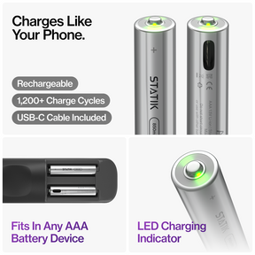 Rechargeable AAA Batteries |  4 Pack | USB-C Rechargeable