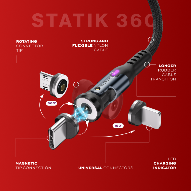 Statik® 360 | 3-in-1 Universal Rotating Charging Cable | 70% Off