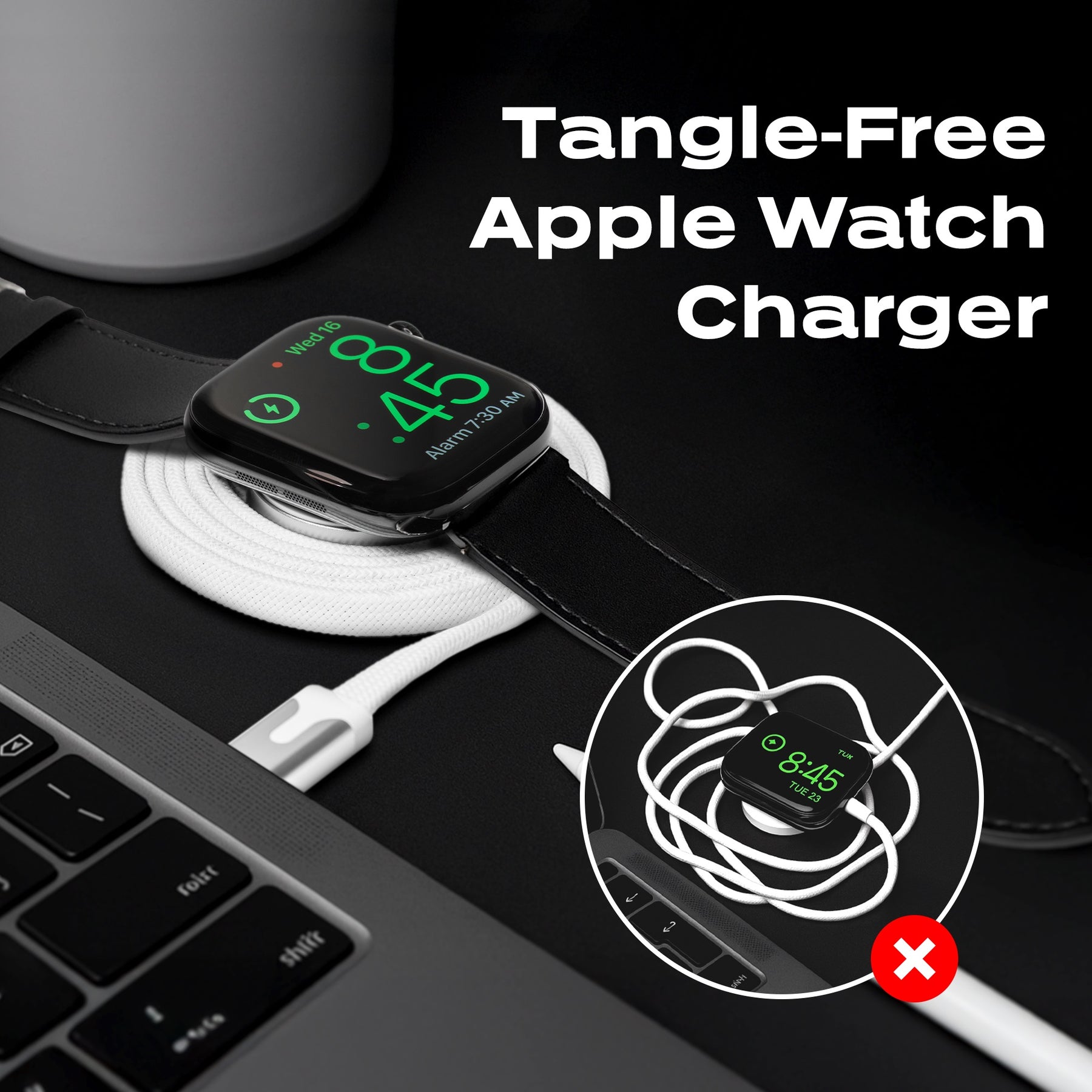 MagStack® Slim For Apple Watch | USB-C Apple Watch Cable | Tangle-Free Magnetic Nylon | 3ft
