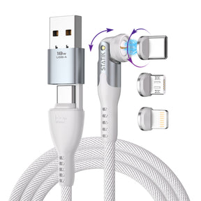 Statik 360 Pro | Universal 5-in-1 Ultra-Fast Rotating Magnetic Charging & Data Transfer Cable | USB-C, Lightning & Micro-USB / PMX