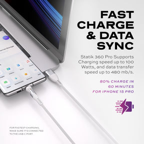 Statik® 360 Pro White | 100W Universal Charge & Data Cable | 6ft