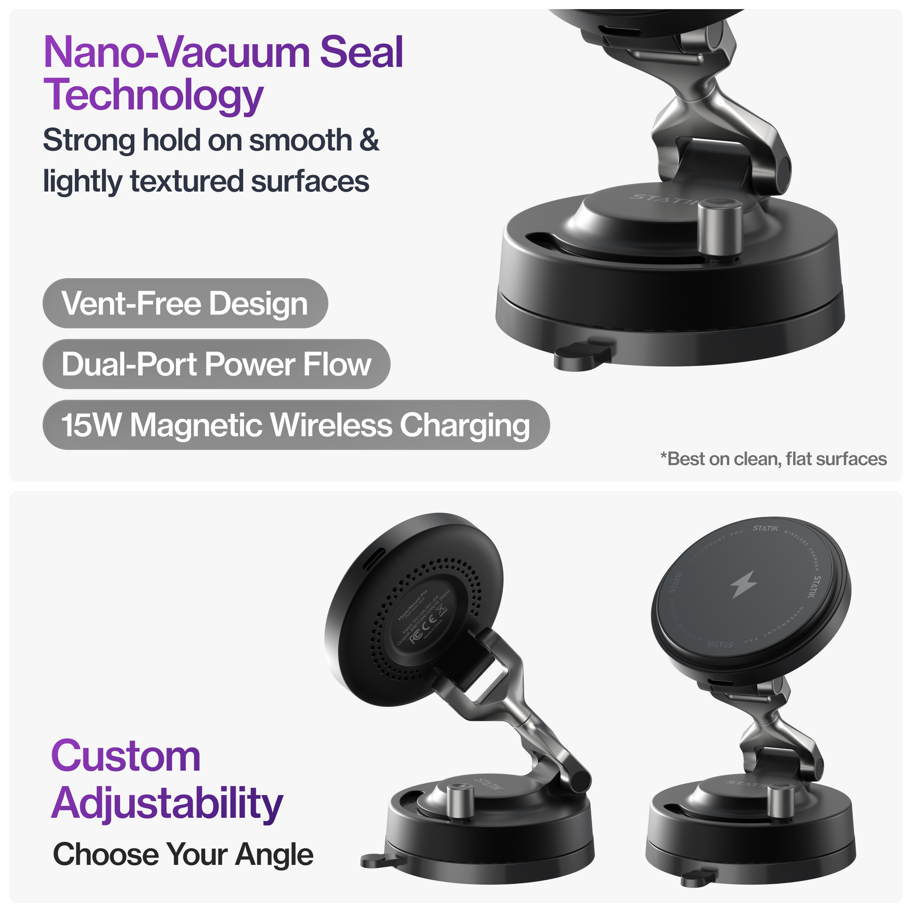 HyperMount Pro | 15W Wireless Charging Nano-Vacuum Mount