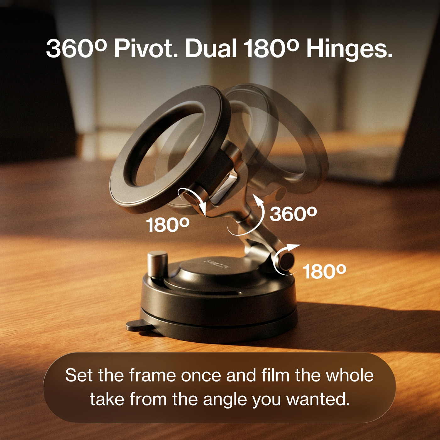 360 degree pivot with dual 180 degree hinges