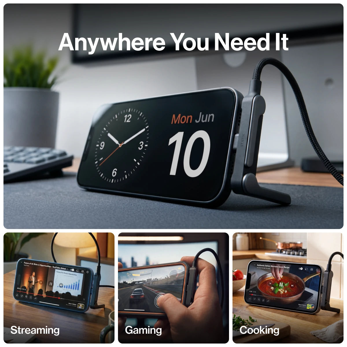 PowerStand anywhere you need it: streaming, gaming and cooking