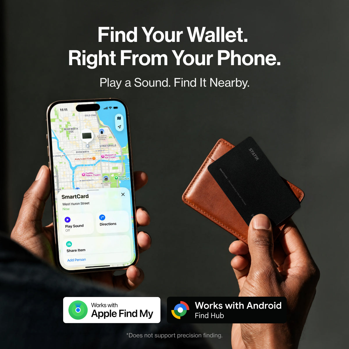 SmartCard Black – Works with Apple Find My and Google Find Hub