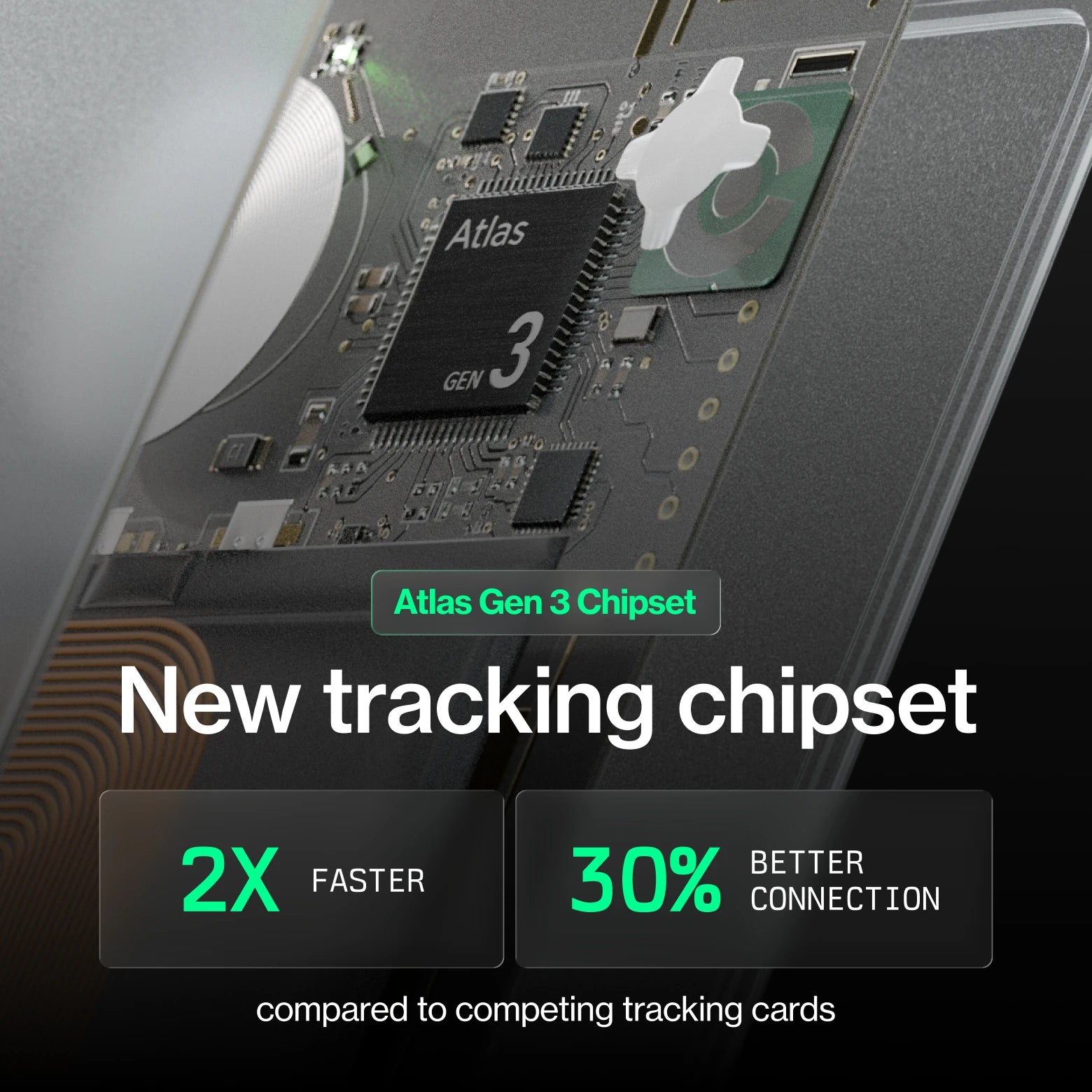 New tracking chipset, 2X faster with 30 percent better connection