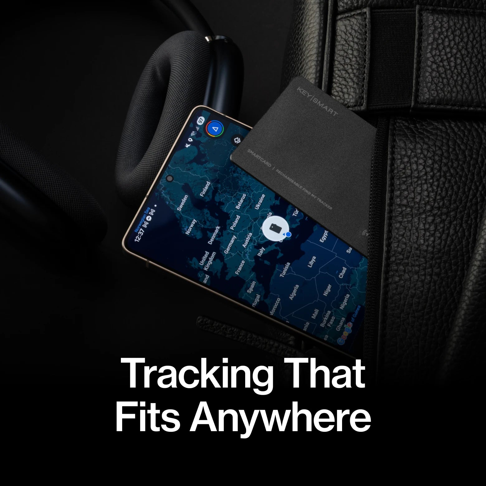 SmartCard tucked into a backpack pocket next to a phone showing a map