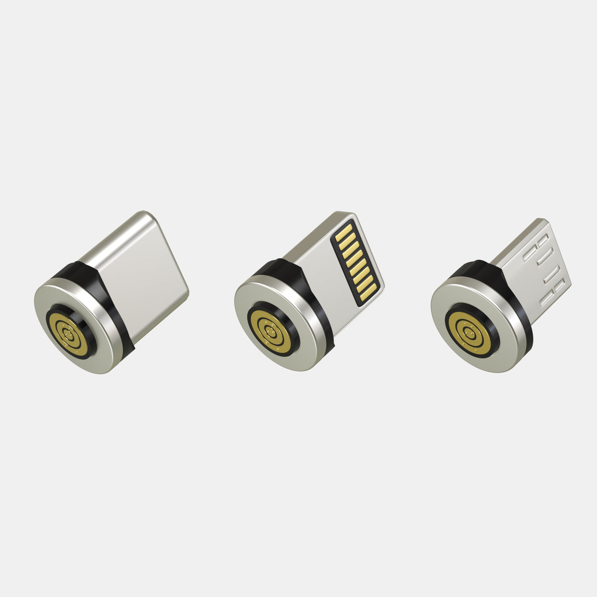 Magnetic Tips Pro – USB-C, Lightning and Micro-USB tips, magnetic face view