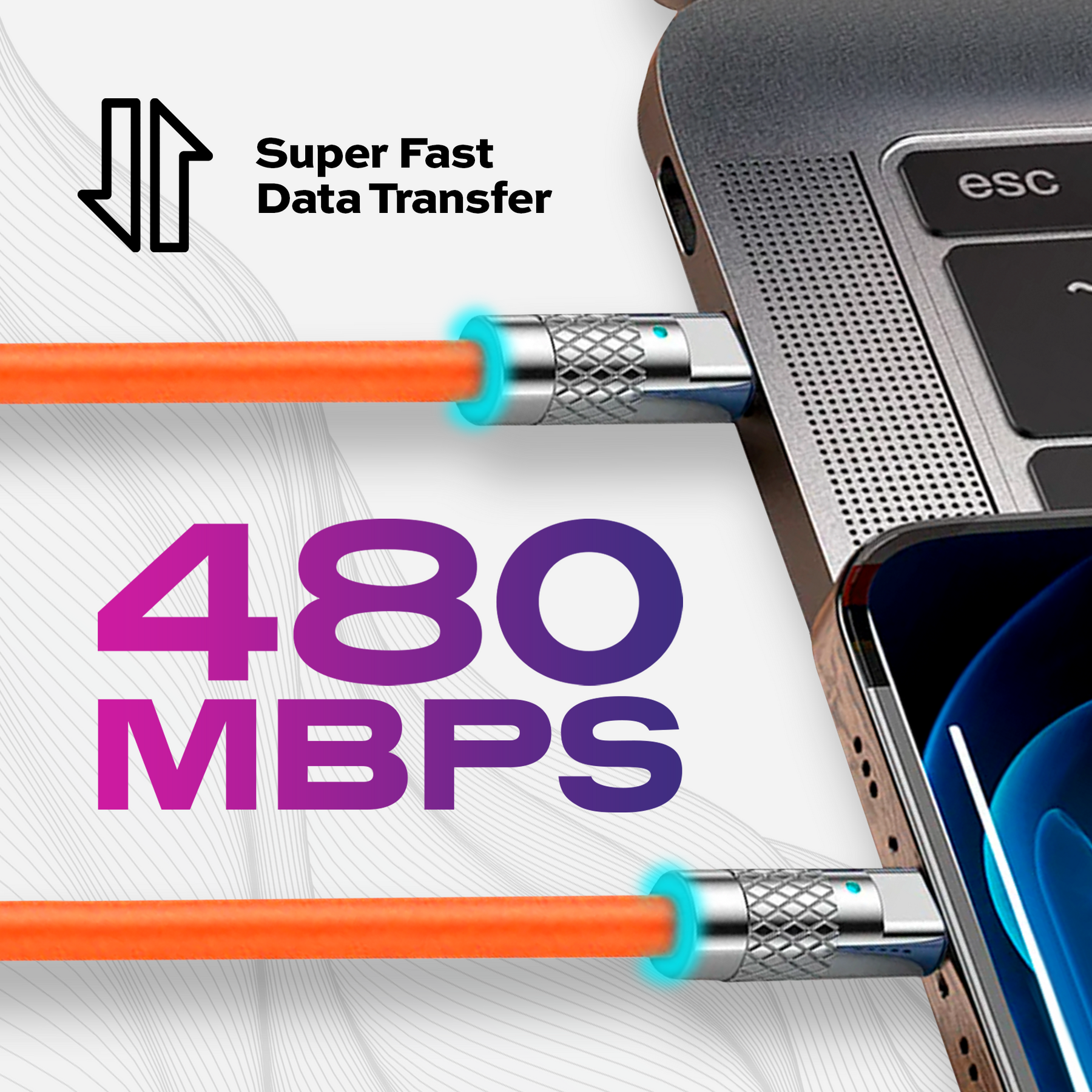 ツモチャージ | 100W シリコン充電ケーブル |オレンジ