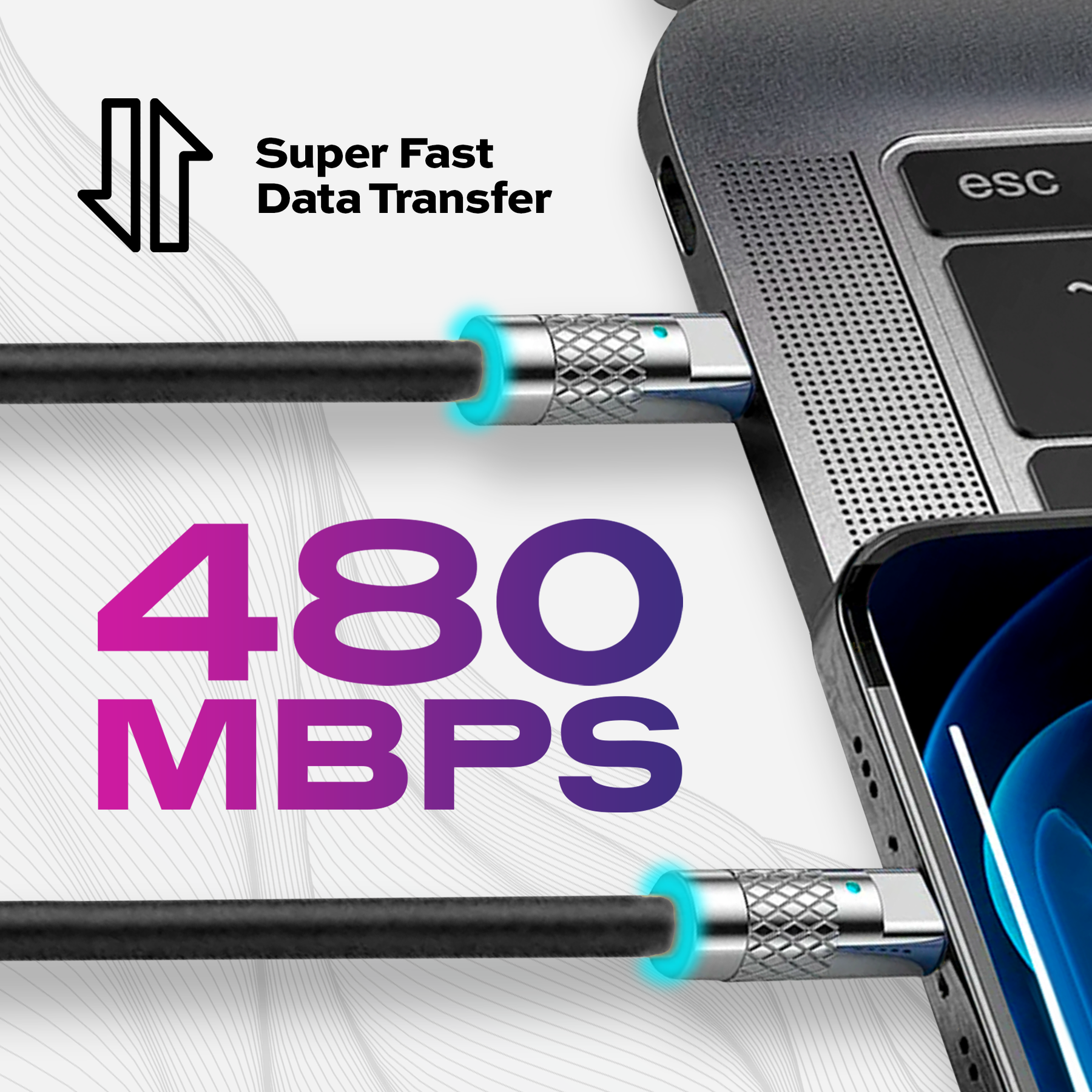 ツモチャージ | 100W シリコン充電ケーブル |黒